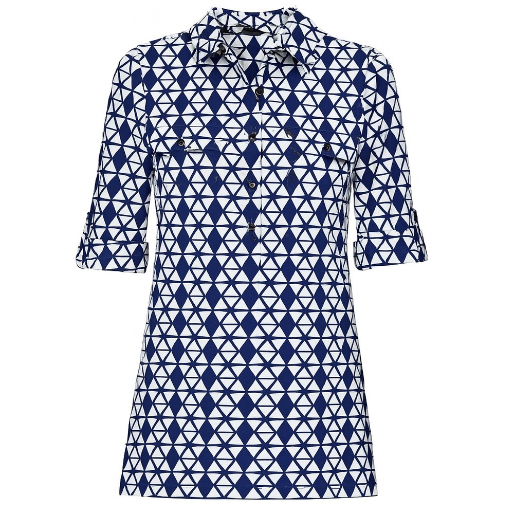 J.McLaughlin Womens Catalina Cloth Tunic‎ Small Navy White Geometric Print